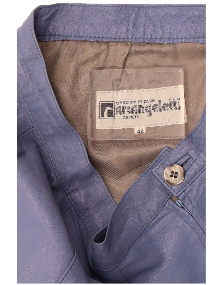 Saia de couro feminina vintage IT 44 médio W26 couro azul