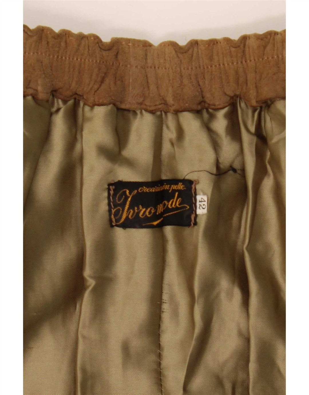 Saia feminina vintage de camurça IT 42 médio W27 couro bege