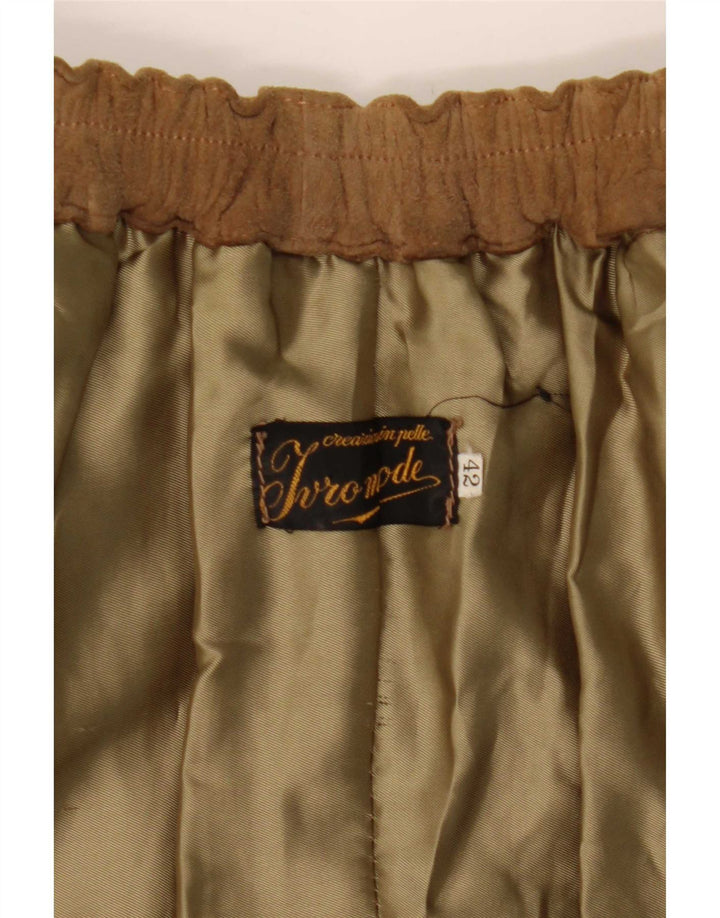 Saia feminina vintage de camurça IT 42 médio W27 couro bege