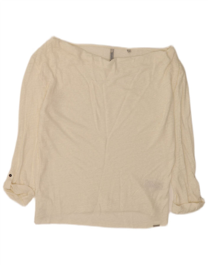 Woolrich feminino manga 3/4 oversized fora do ombro top UK 10 pequeno branco