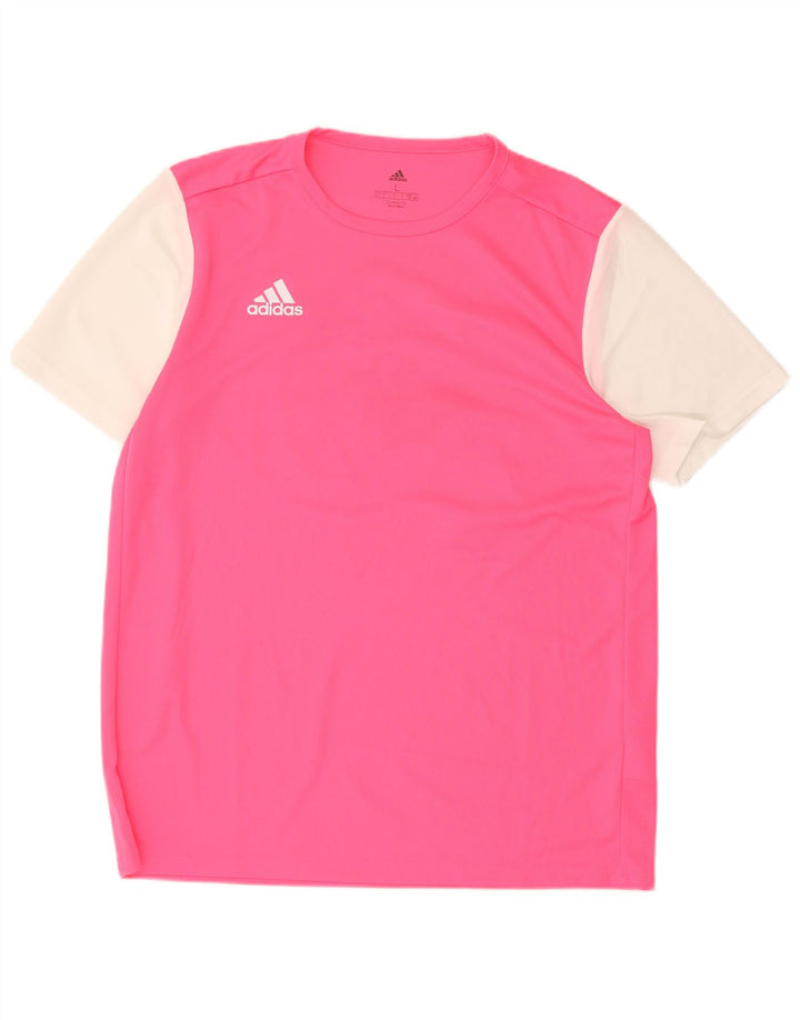ADIDAS Mens Climalite Graphic T-Shirt Top Grande Rosa Colorblock Poliéster