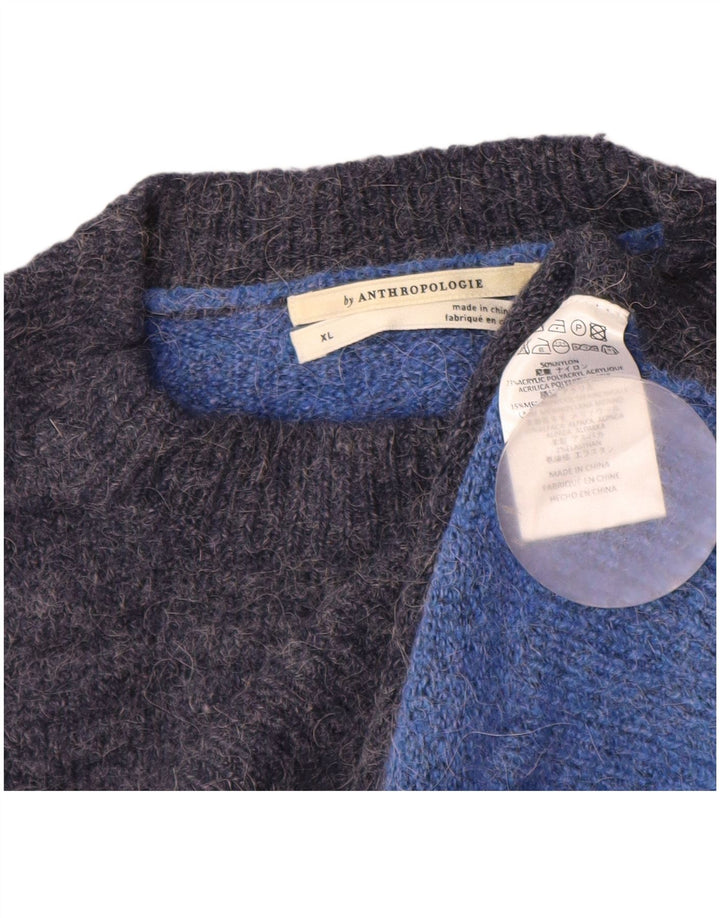 ANTHROPOLOGIE Suéter feminino com gola redonda UK 18 XL azul marinho