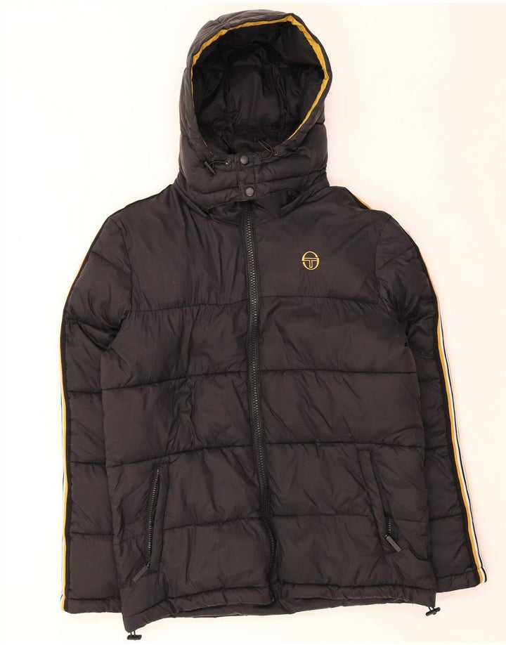 Jaqueta masculina acolchoada com capuz Sergio Tacchini Reino Unido 40 grande nylon preto