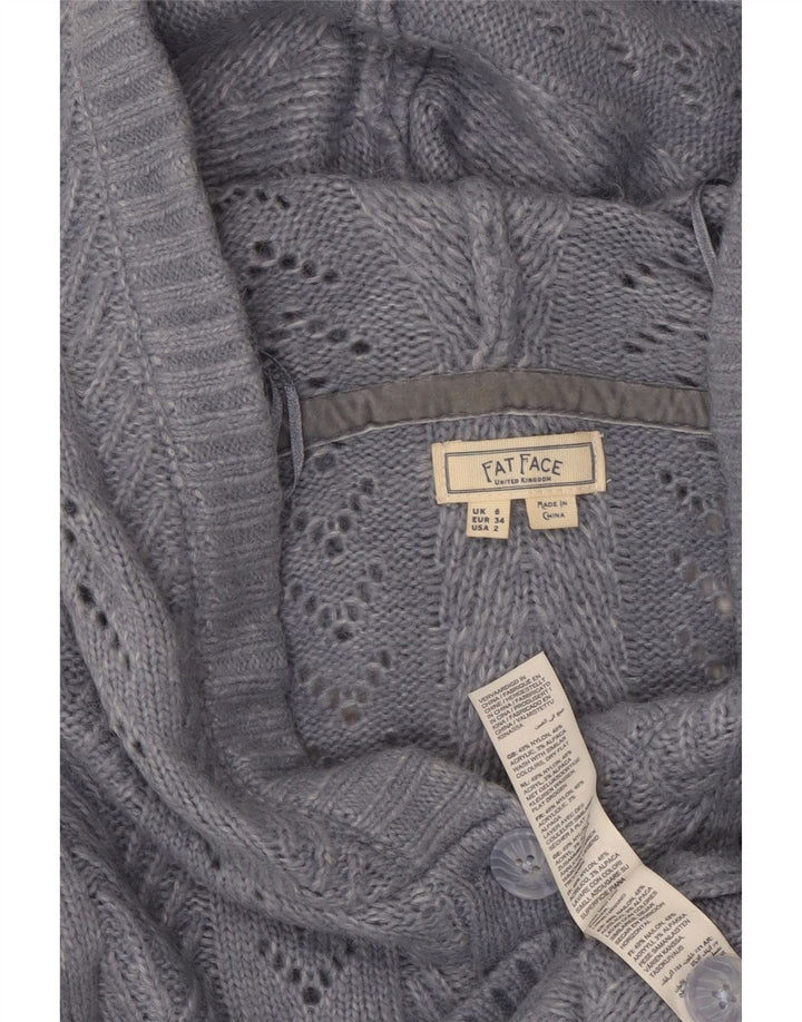 Suéter cardigã feminino com capuz grande FAT FACE UK 6 XS azul nylon