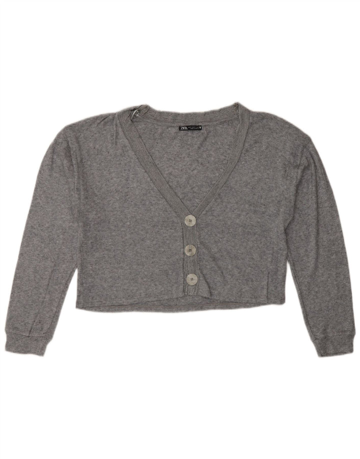 Zara Suéter Cardigan Feminino Crop Oversized Reino Unido 10 Pequeno Cinza