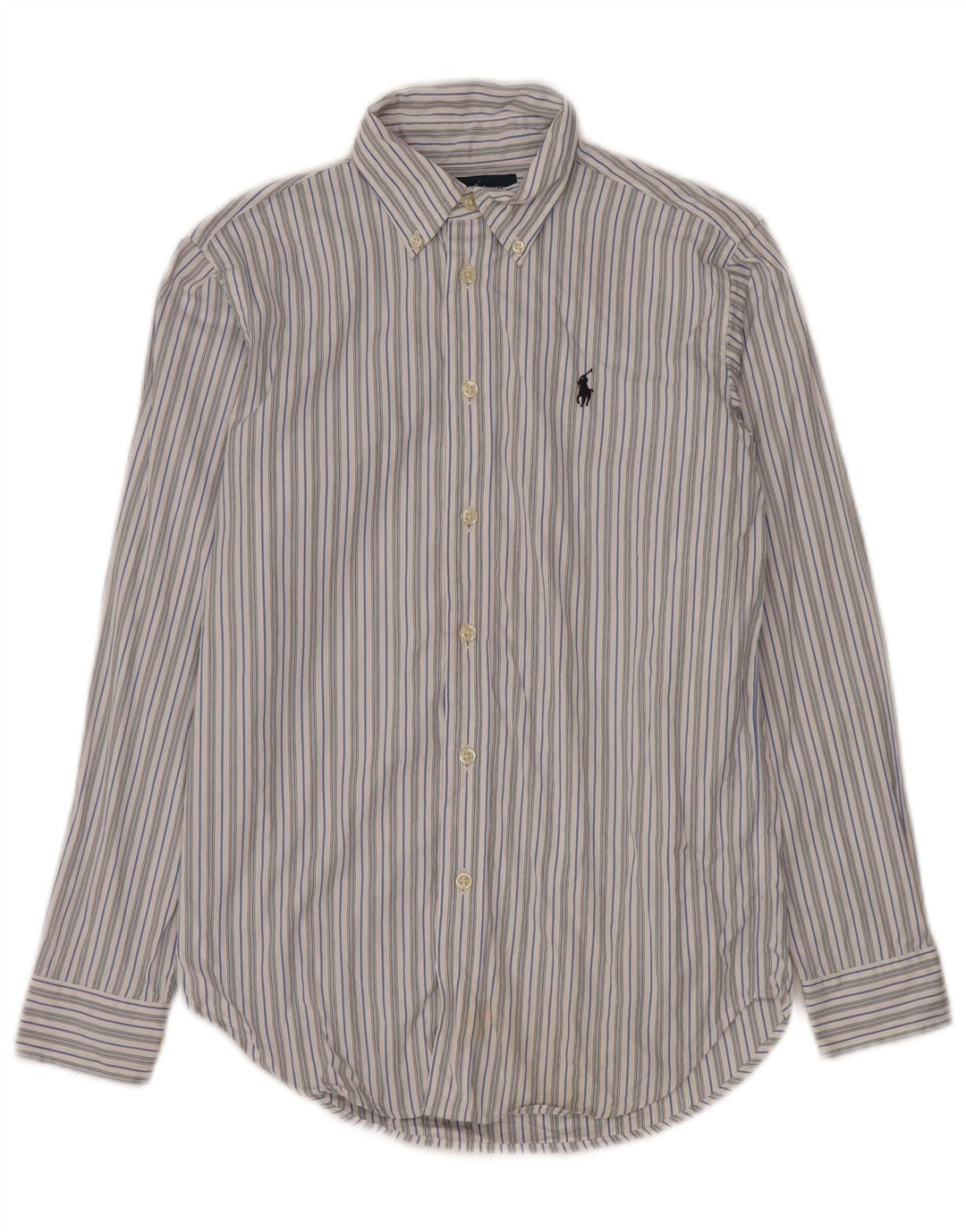 Camisa masculina Ralph Lauren tamanho 14 pequeno algodão listrado branco