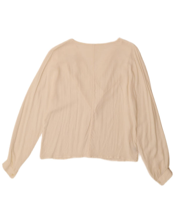 Blusa feminina vintage de manga comprida UK 16 grande acetato floral branco