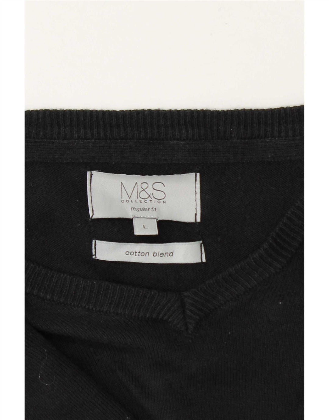 Suéter masculino Marks & Spencer com ajuste regular e decote em V, grande algodão preto