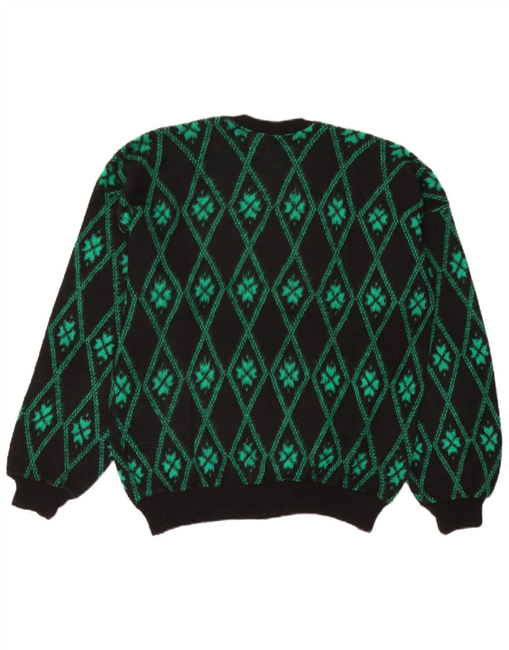 Suéter vintage masculino com gola redonda, verde médio, Argyle/Diamante