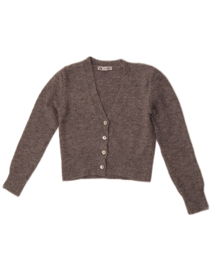Suéter Zara Feminino Crop Cardigan Reino Unido 8 Pequeno Cinza