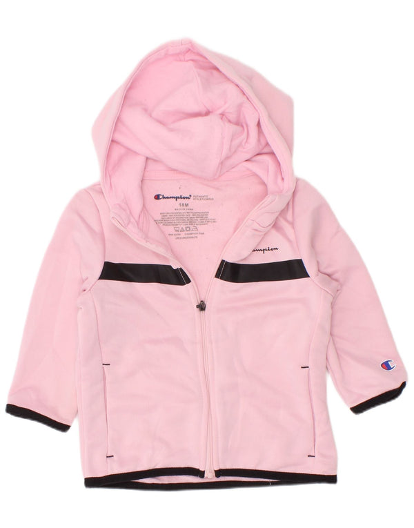 Suéter com capuz e zíper Champion para meninas de 12 a 18 meses rosa bloco de cores