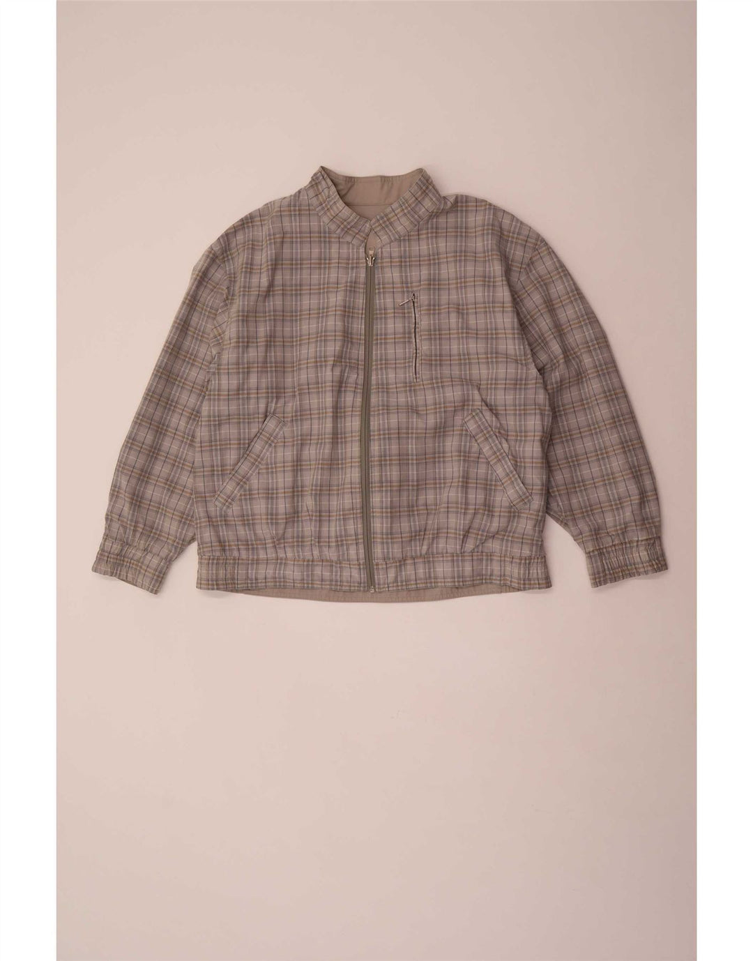 Jaqueta reversível masculina vintage UK 40 poliéster cinza grande