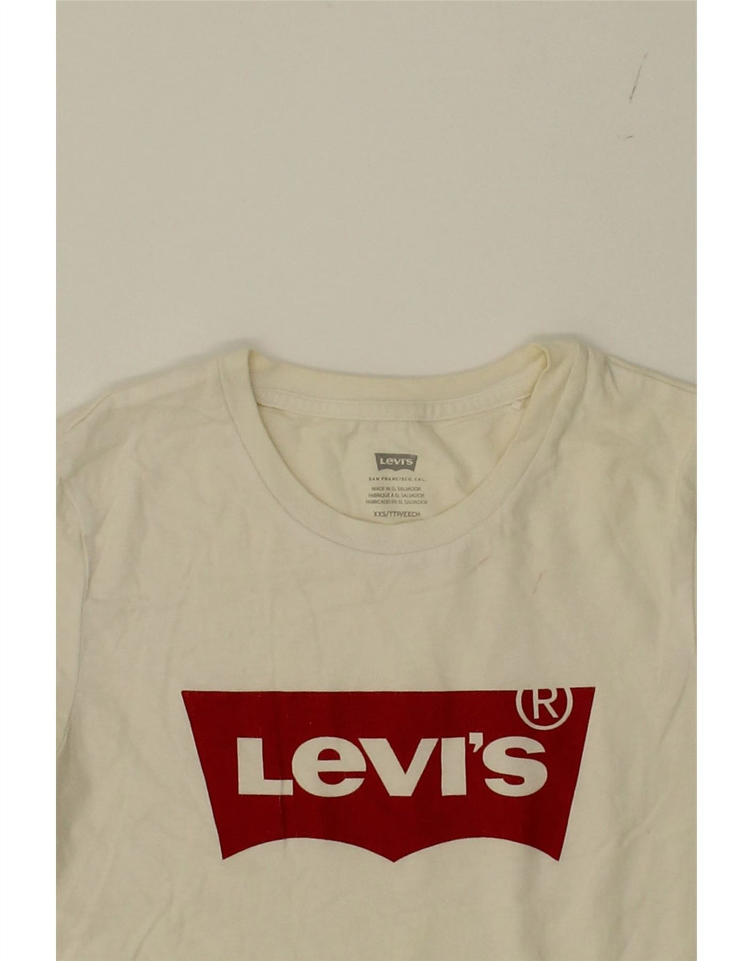 LEVI'S Womens Graphic T-Shirt Top UK 2 2XS Off White Cotton Vintage Levi's and Second-Hand Levi's from Messina Hembry 