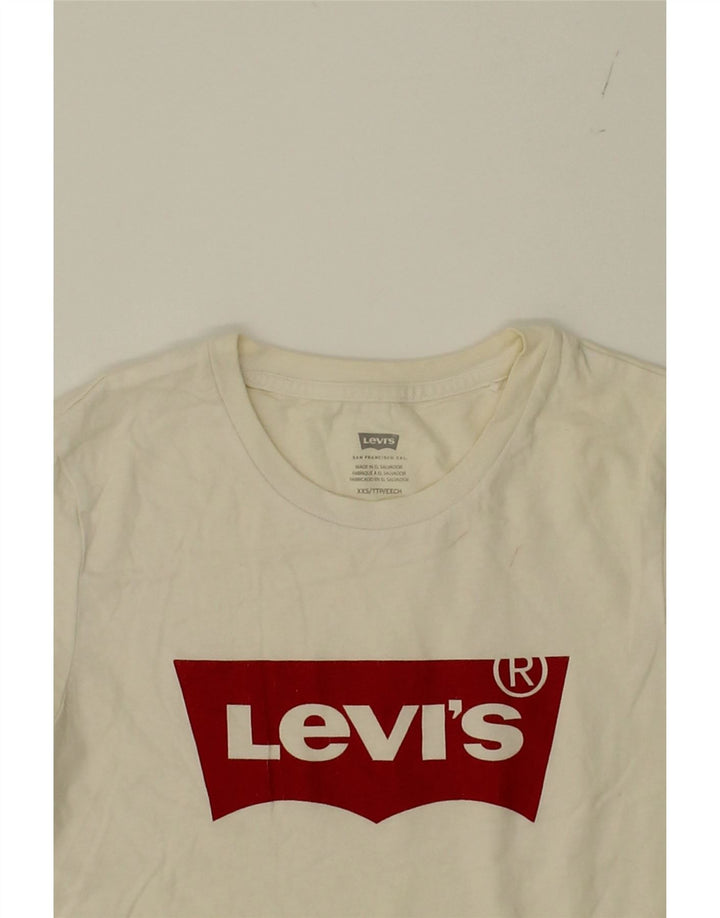 LEVI'S Womens Graphic T-Shirt Top UK 2 2XS Off White Cotton Vintage Levi's and Second-Hand Levi's from Messina Hembry 