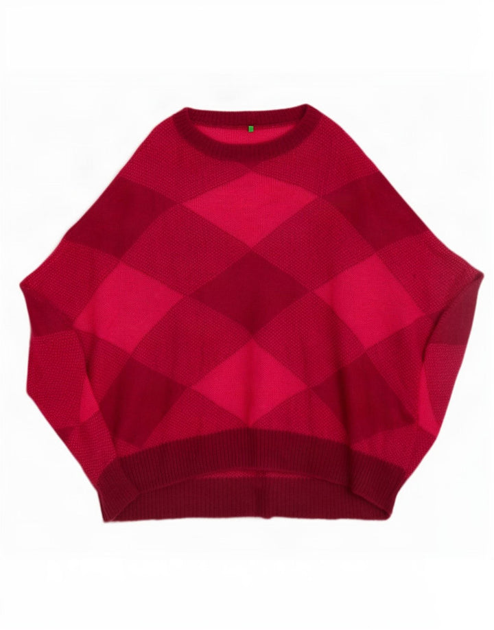 Benetton Poncho Jumper feminino grande tamanho único rosa Argyle/Diamante