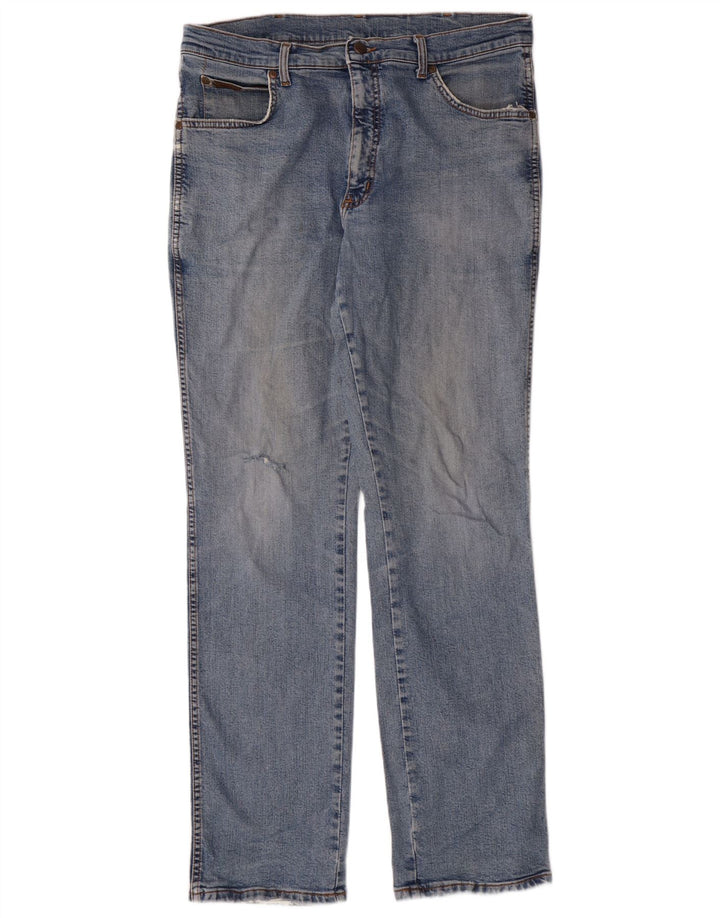 Wrangler Mens Straight Jeans W36 L34 Azul Algodão Clássico