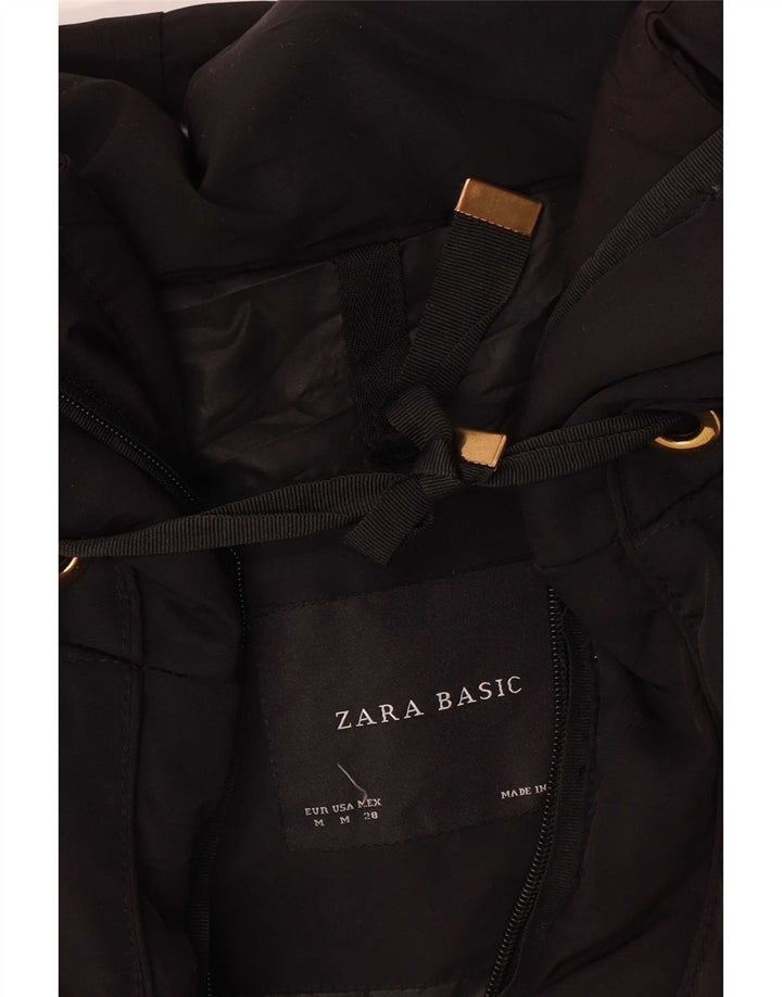 Jaqueta acolchoada com capuz feminino Zara UK 14 poliéster preto médio