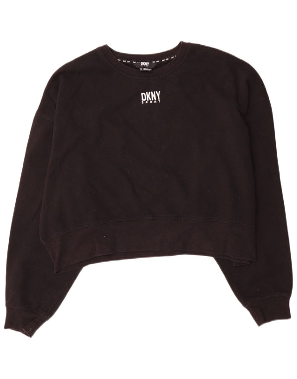Suéter feminino Dkny cropped grande tamanho UK 10 algodão preto pequeno