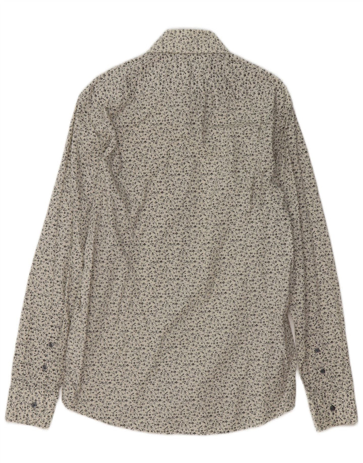 Camisa masculina Reiss de algodão floral branco médio