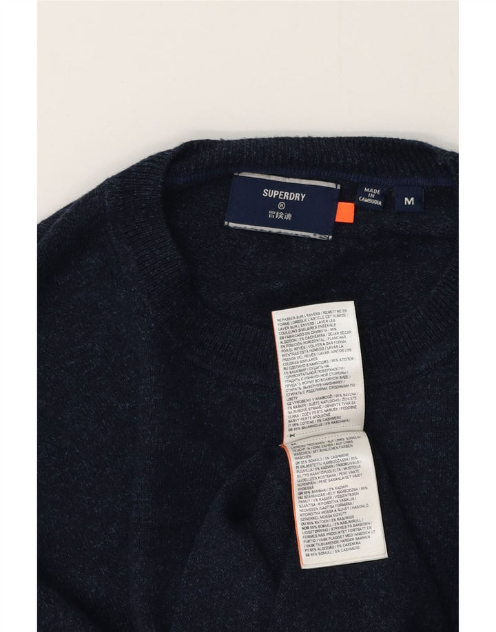 Suéter masculino SUPERDRY com gola redonda, algodão manchado azul marinho médio