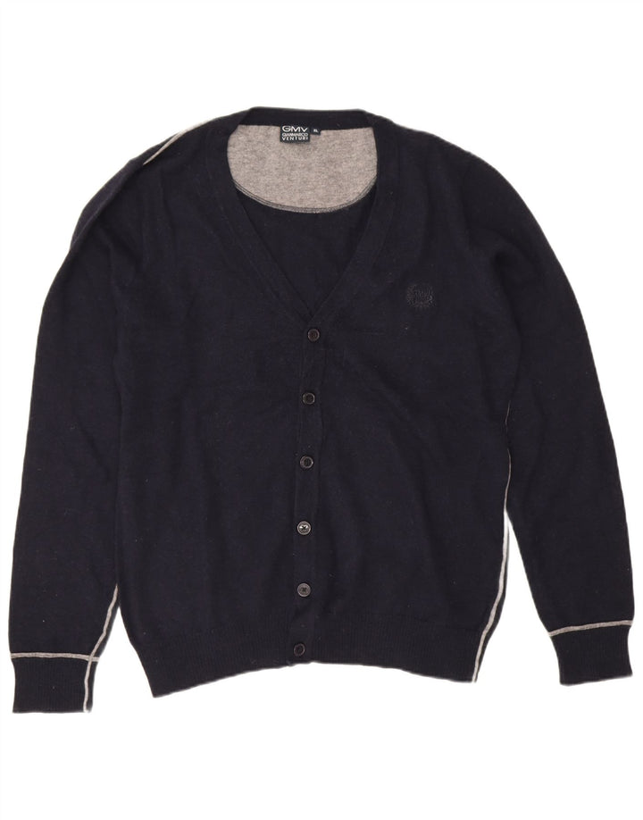 Suéter cardigã masculino Gianmarco Venturi XL azul marinho lã de cordeiro