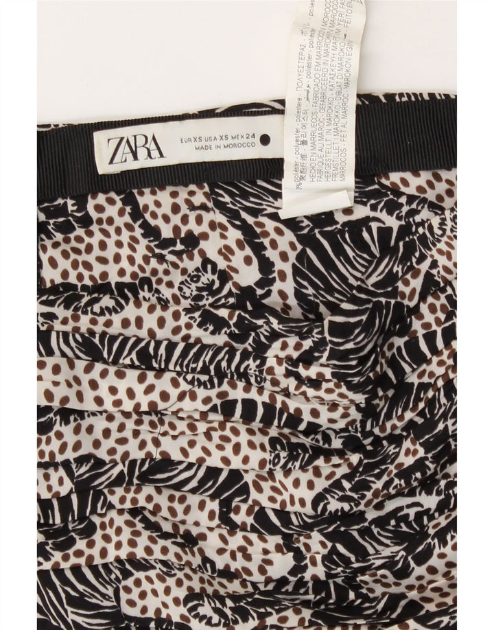 Mini saia feminina Zara XS W24 preta estampa animal poliéster