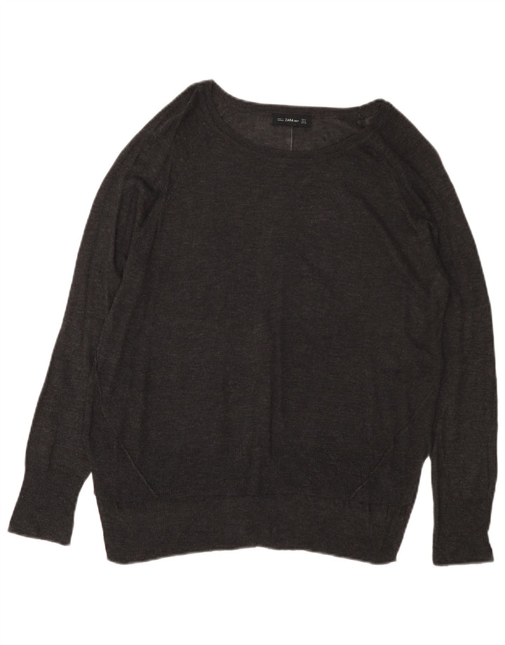 Suéter feminino ZARA com gola canoa Reino Unido 14 Viscose cinza médio