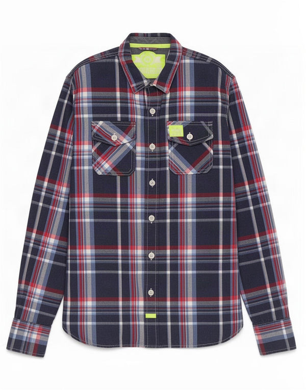 Superdry Mens Shirt XL Navy Blue Check Cotton