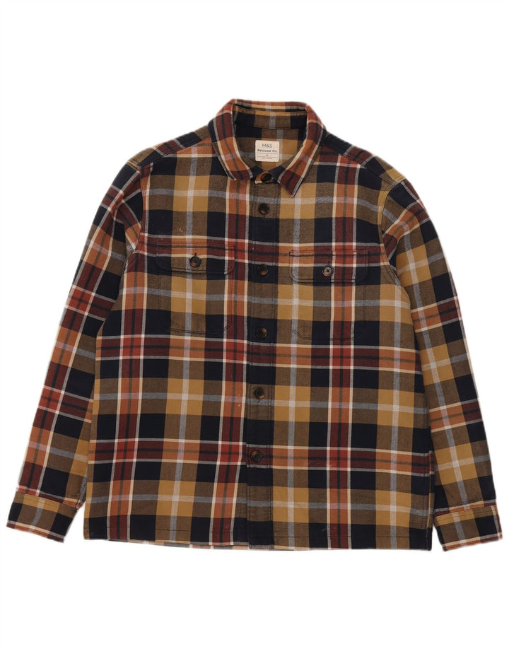 Camisa masculina de flanela de ajuste relaxado Marks & Spencer média xadrez multicolorida