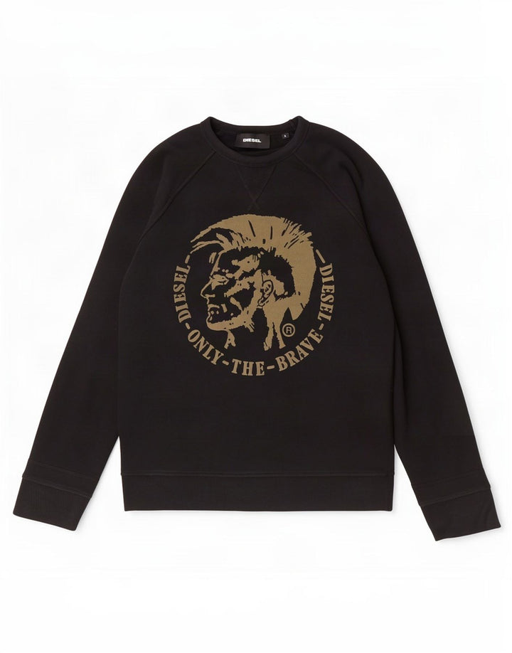 Diesel masculino gráfico moletom jumper grande algodão preto