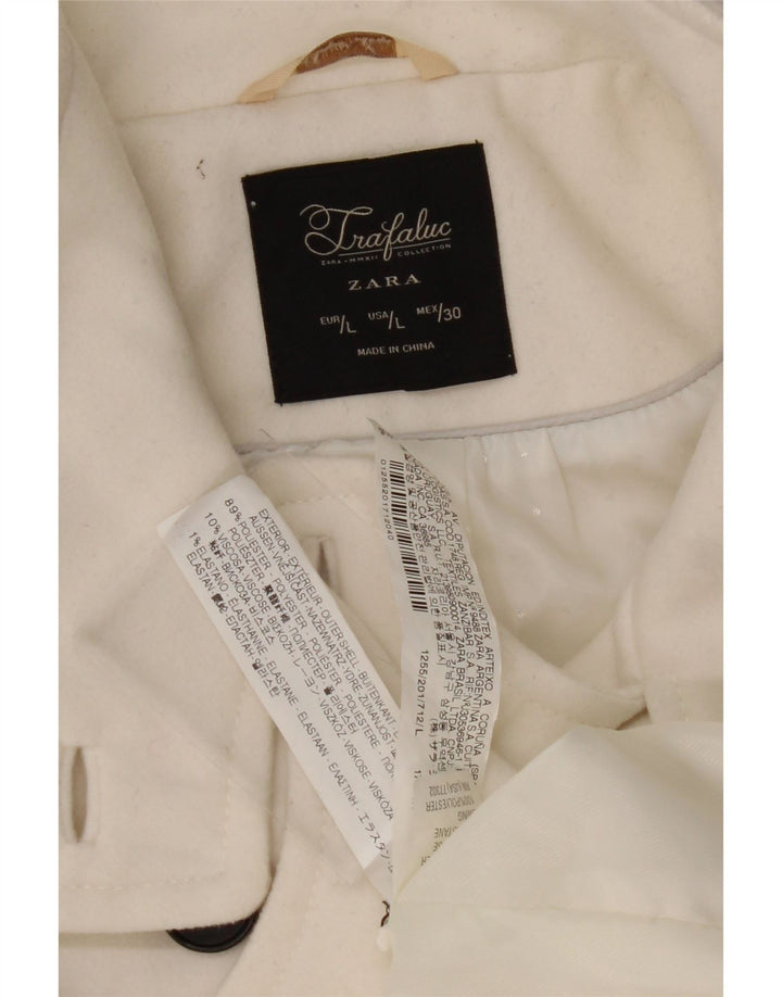 Casaco feminino ZARA com peito duplo Reino Unido 14 grande poliéster branco