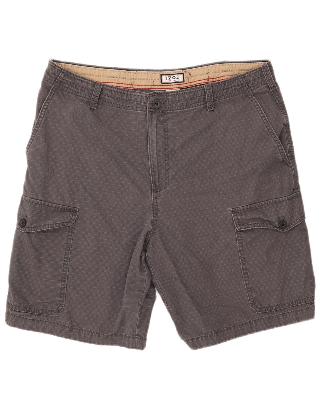 Shorts cargo masculino Izod W34 grande algodão listrado cinza