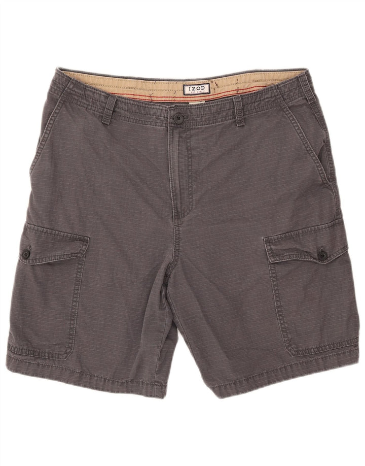 Shorts cargo masculino Izod W34 grande algodão listrado cinza