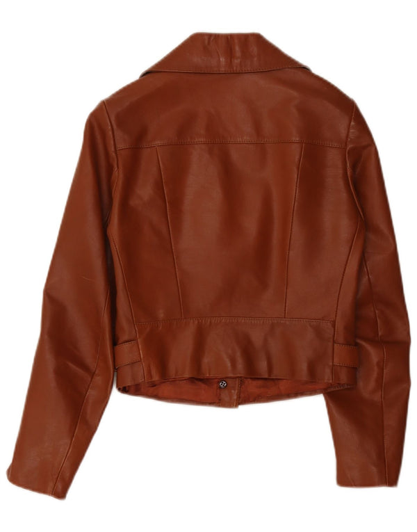 Jaqueta blazer de couro vintage feminina com 2 botões Reino Unido 4 XS marrom