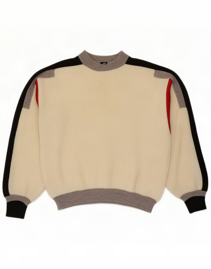 Suéter vintage masculino com gola tartaruga grande bloco de cor branca