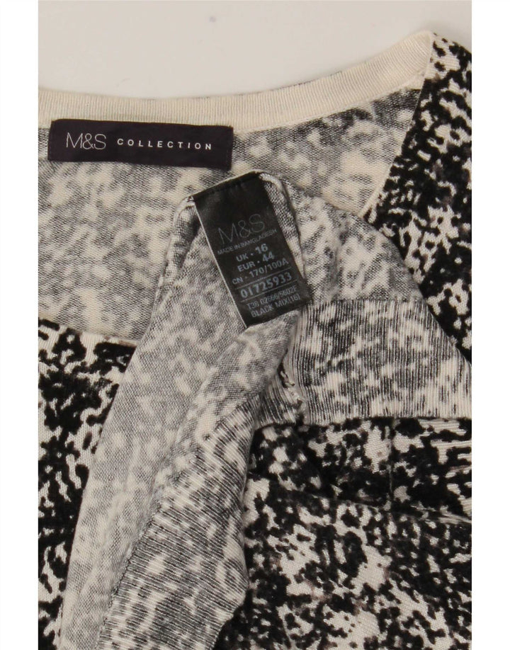 Suéter cardigã feminino Marks & Spencer com padrão abstrato Reino Unido 16 grande preto