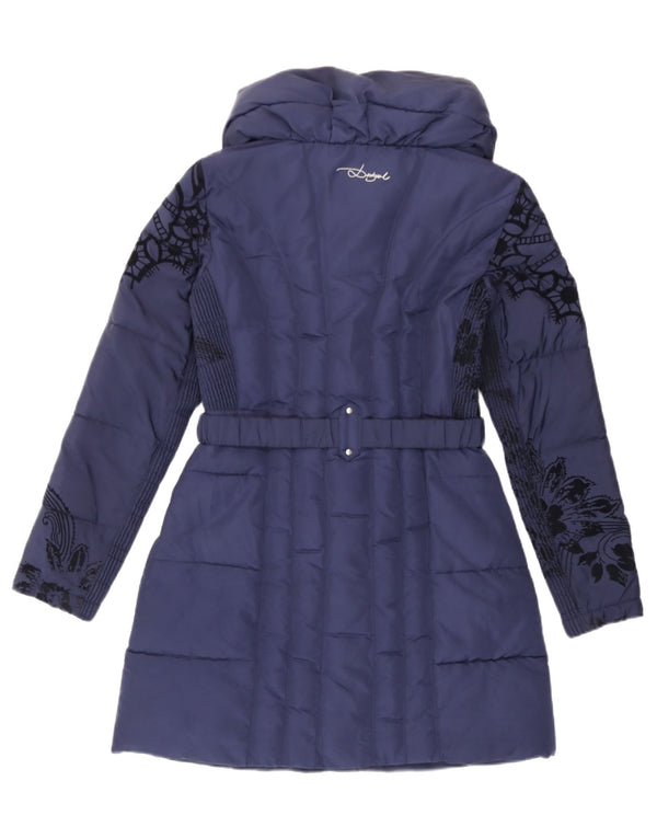 Casaco acolchoado feminino Desigual EU 38 médio azul marinho floral poliéster