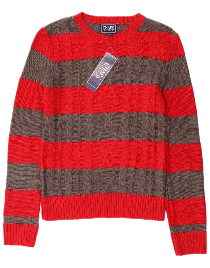 Suéter feminino Chaps clássico com gola canoa Reino Unido 10 listrado vermelho pequeno