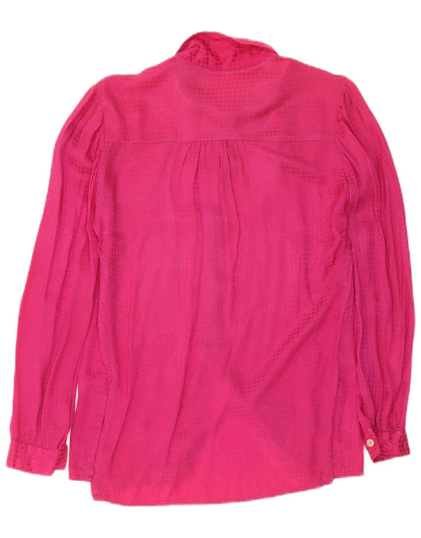 Blusa feminina vintage UK 12 rosa médio houndstooth