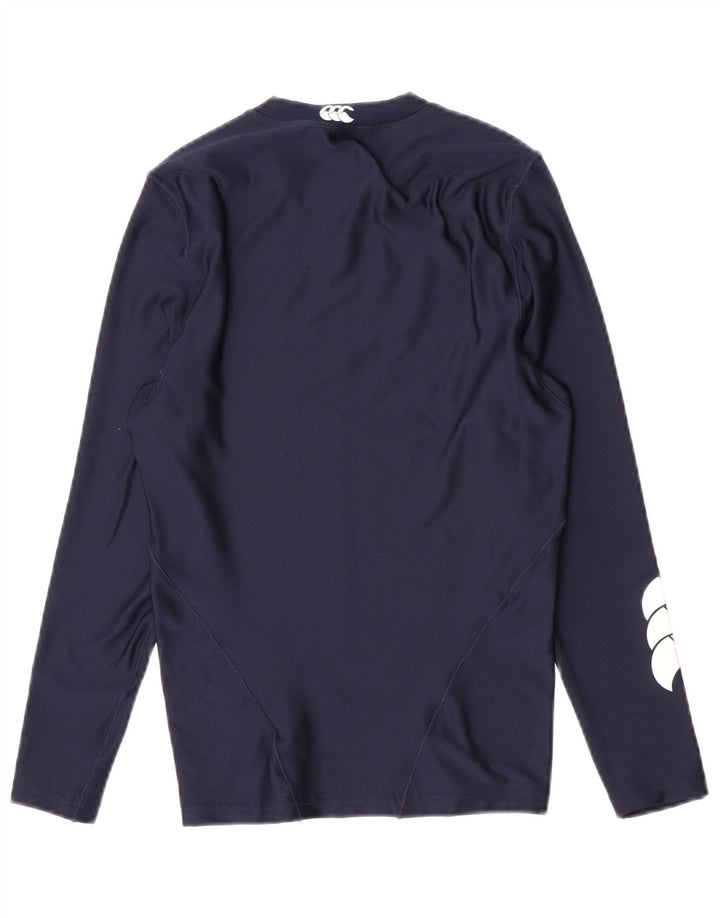 Top gráfico feminino Canterbury manga comprida Reino Unido 10 pequeno poliéster azul marinho