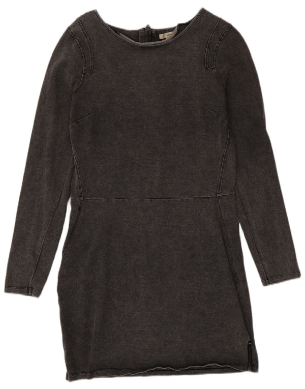 Vestido feminino Dkny manga comprida com bainha UK 14 grande algodão cinza