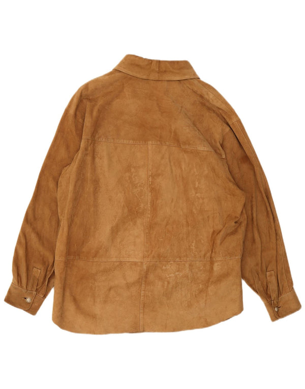Vintage Womens Overshirt Suede Shirt UK 14 Large Beige Leather