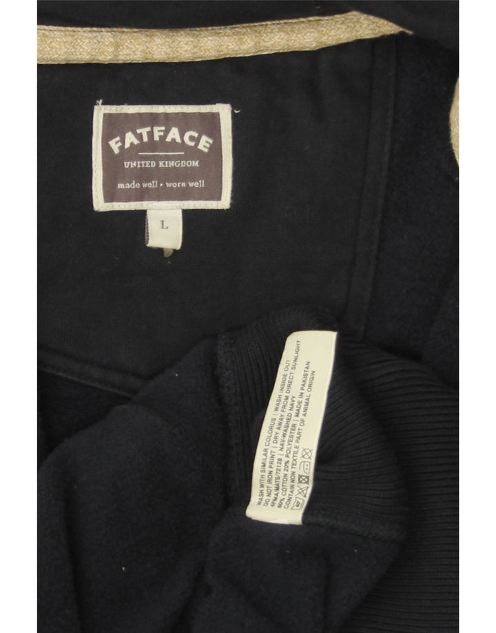 Suéter masculino com capuz e zíper FAT FACE grande algodão azul marinho