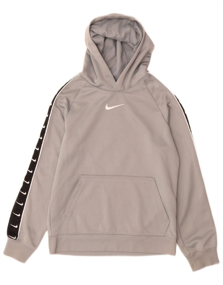 Suéter com capuz gráfico Nike Boys 8-9 anos pequeno cinza colorblock poliéster