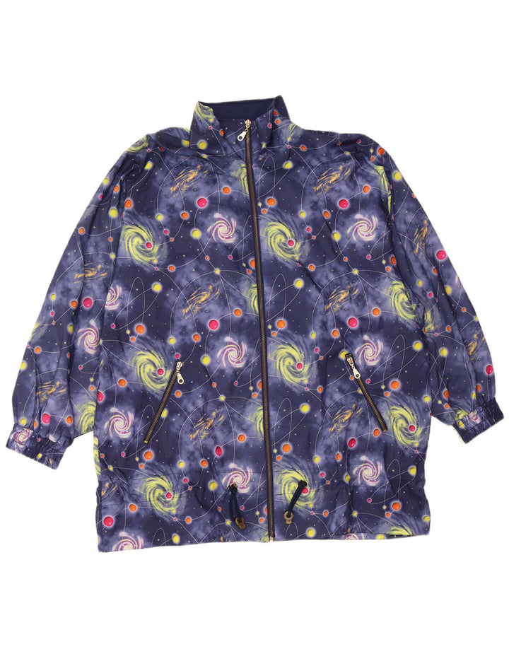 Jaqueta bomber feminina VINTAGE com padrão abstrato grande UK 18 XL azul