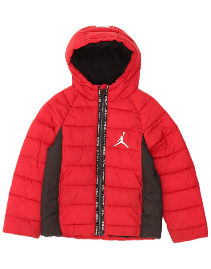 Jaqueta acolchoada com capuz gráfico Jordan Boys 8-9 anos pequeno colorblock vermelho