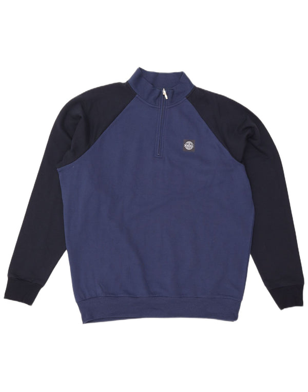 Moletom masculino vintage com zíper e pescoço 2XL algodão colorblock azul