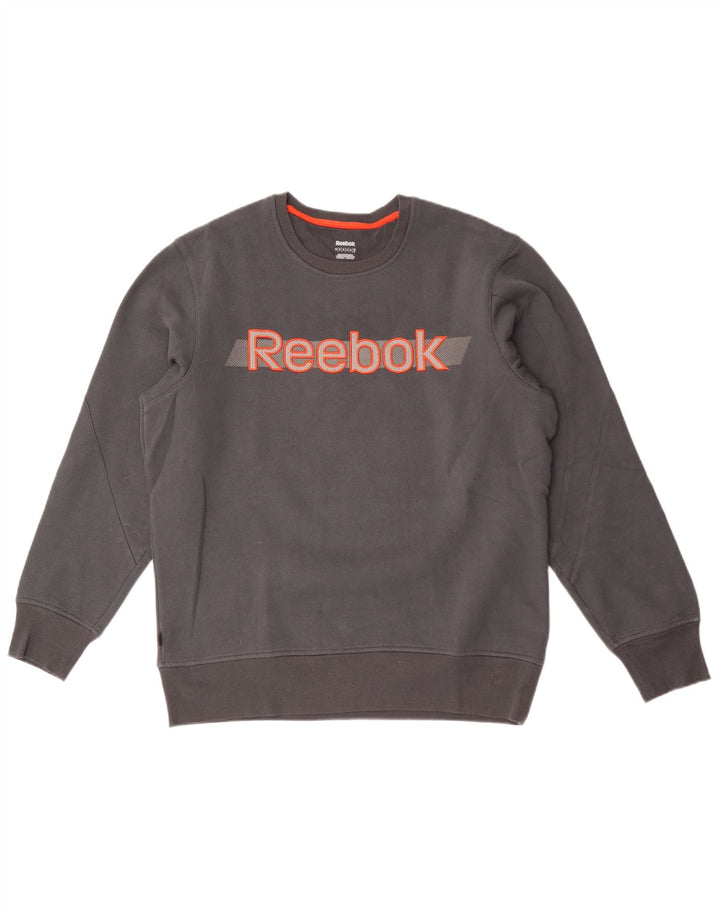 Reebok Mens Graphic Moletom Jumper Médio Cinza Algodão