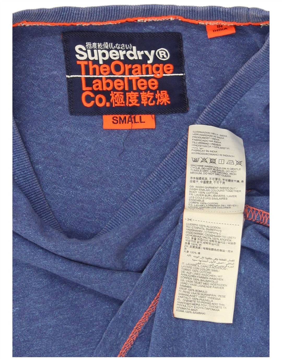 Camiseta masculina Superdry top pequeno algodão manchado azul