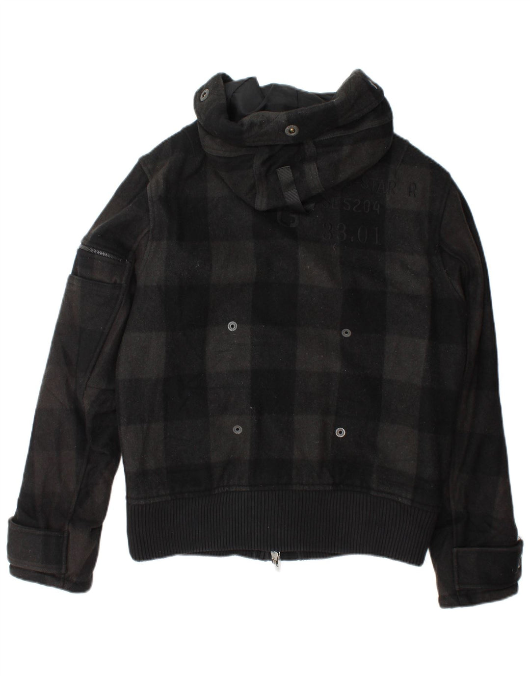 Jaqueta bomber masculina com capuz G-Star UK 40 grande lã xadrez preta